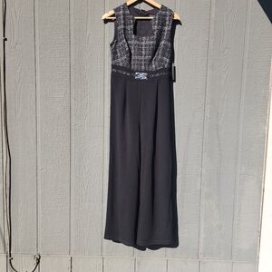 En Focus Studio Jumpsuit NWT Size 4 Black Tweed Wide Leg Belted Formal Elegant
